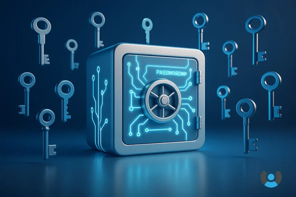 تصویری از یک گاوصندوق دیجیتال امن به عنوان نماد یک نرمافزار مدیریت گذرواژه و ذخیره رمز