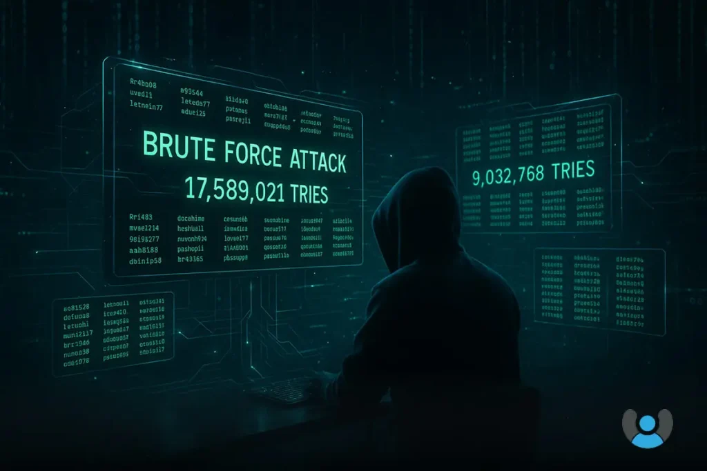 نمایش تصویری حمله بروت فورس با امتحان هزاران ترکیب رمز عبور توسط نرمافزار