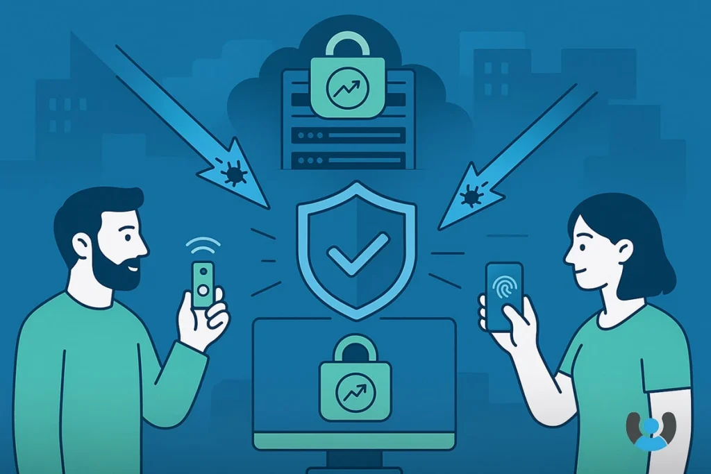 ورود امن به سیستم با موبایل و کلید FIDO؛ نماد امنیت دیجیتال با برند نشانه neshane.co