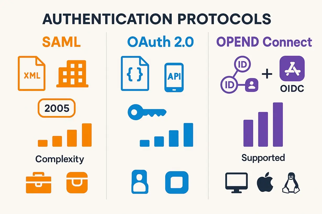 مقایسه تصویری پروتکل‌های احراز هویت SAML، OAuth و OIDC