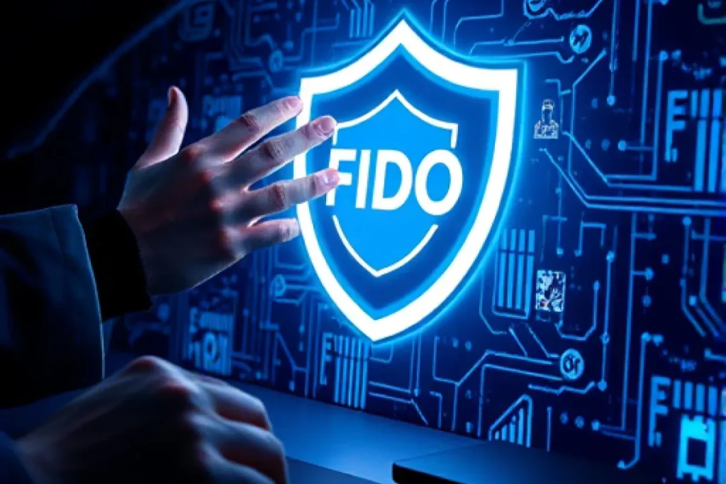 کاربر متوجه هشدار تصاحب حساب روی لپتاپ همراه با امنیت نشانه موبایل و توکن در محیط اداری مدرن