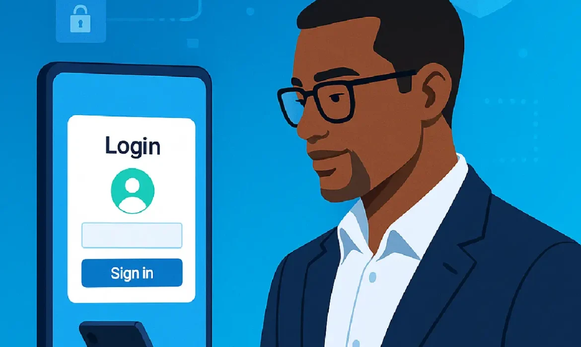 صفحه ورود مدرن با کلید امنیتی و موبایل کنار سیستم؛ امنیت ورود به سیستم با نشانه neshane.co