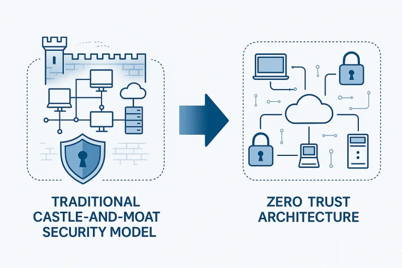 تصویر تحول مدل‌های امنیتی از اعتماد سنتی به Zero Trust