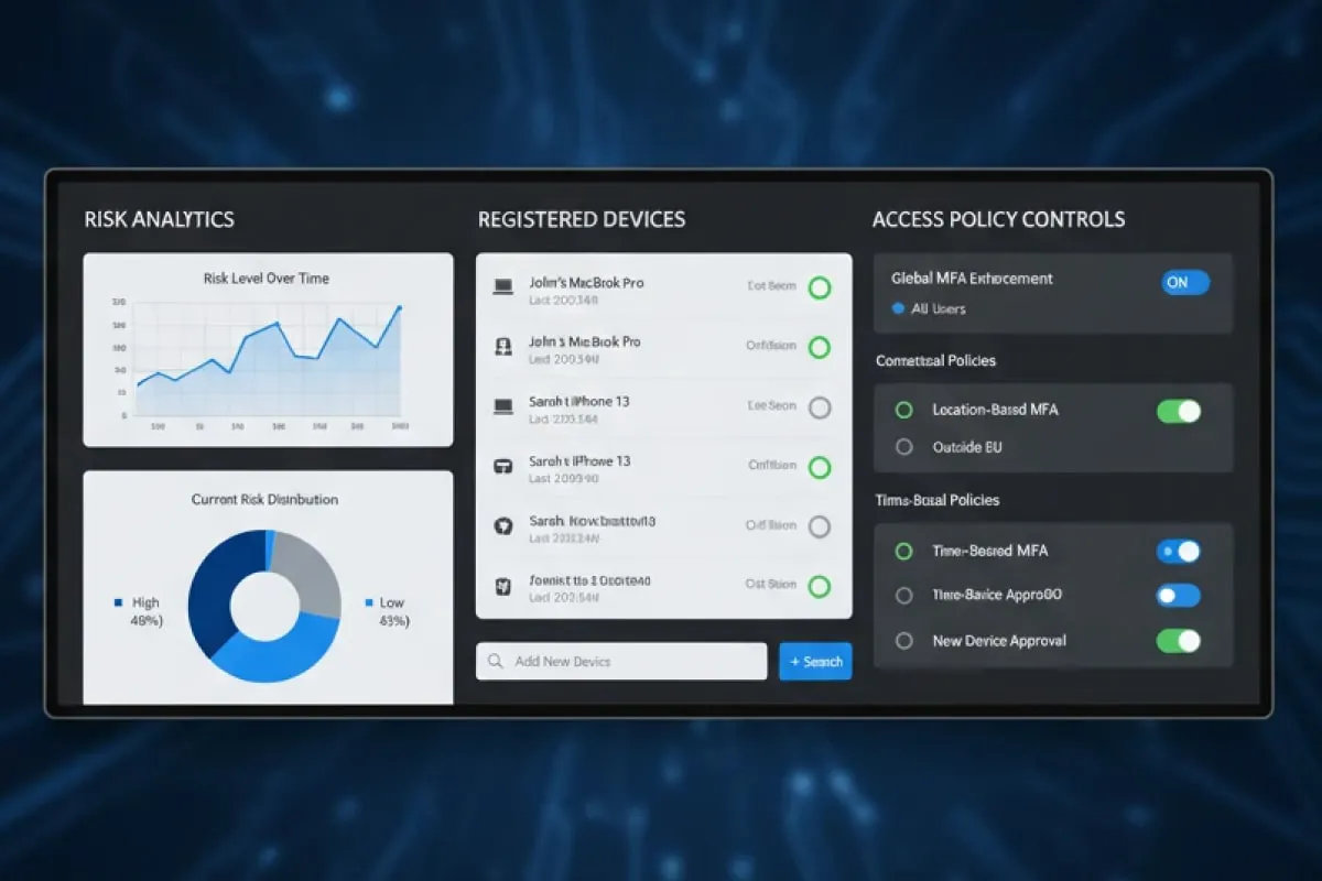 رابط کاربری داشبورد مدیریت دستگاهها و تنظیمات سیاستهای احراز هویت تطبیقی