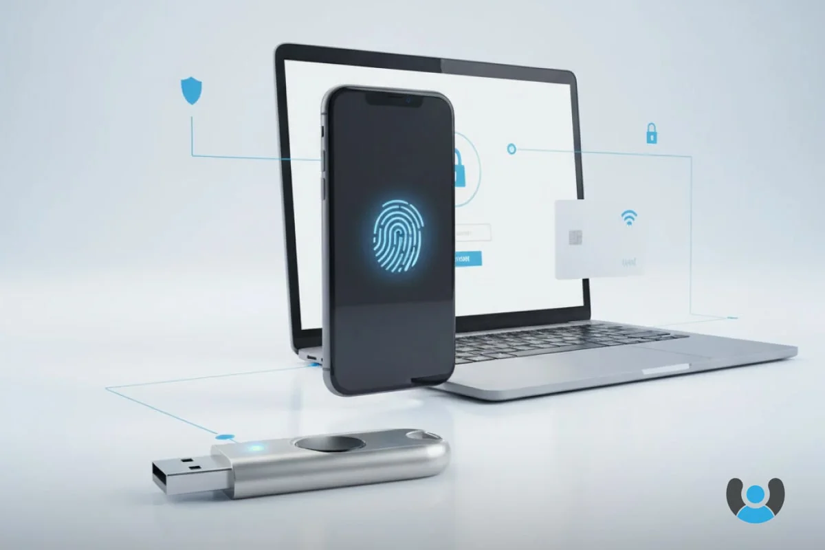 انواع مختلف توکنهای FIDO شامل کلید امنیتی USB و احراز هویت بیومتریک موبایل
