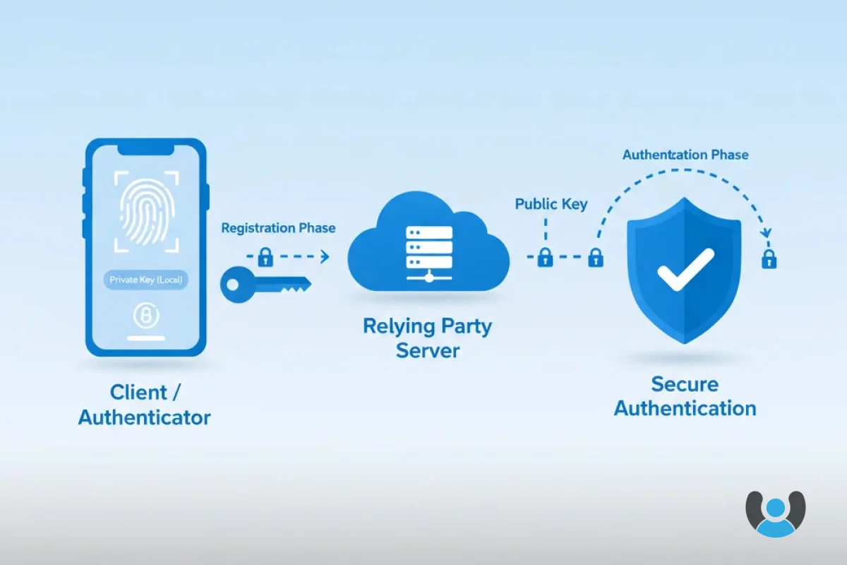 معماری FIDO در محیط ابری با نمایش تبادل کلید عمومی و خصوصی بین دستگاه کاربر و سرورهای Cloud
