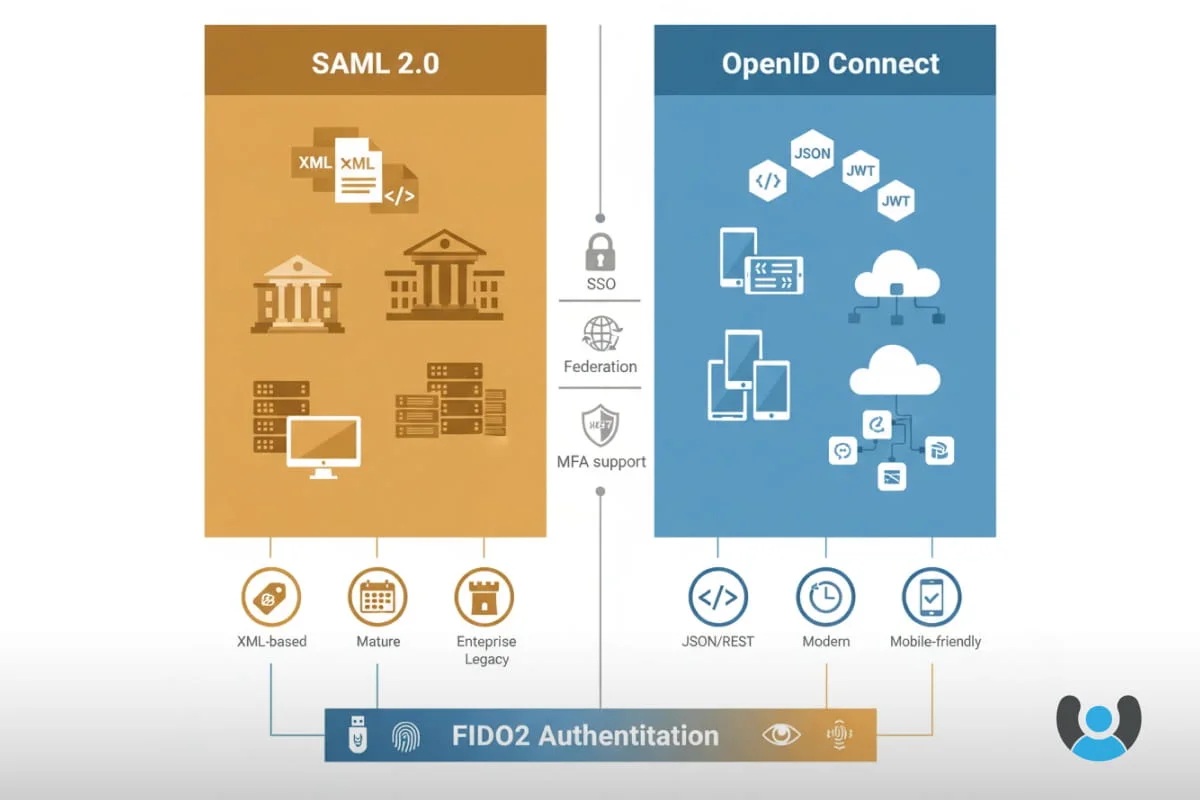 مقایسه جامع پروتکل SAML 2.0 و OpenID Connect برای SSO سازمانی و یکپارچه‌سازی با FIDO2