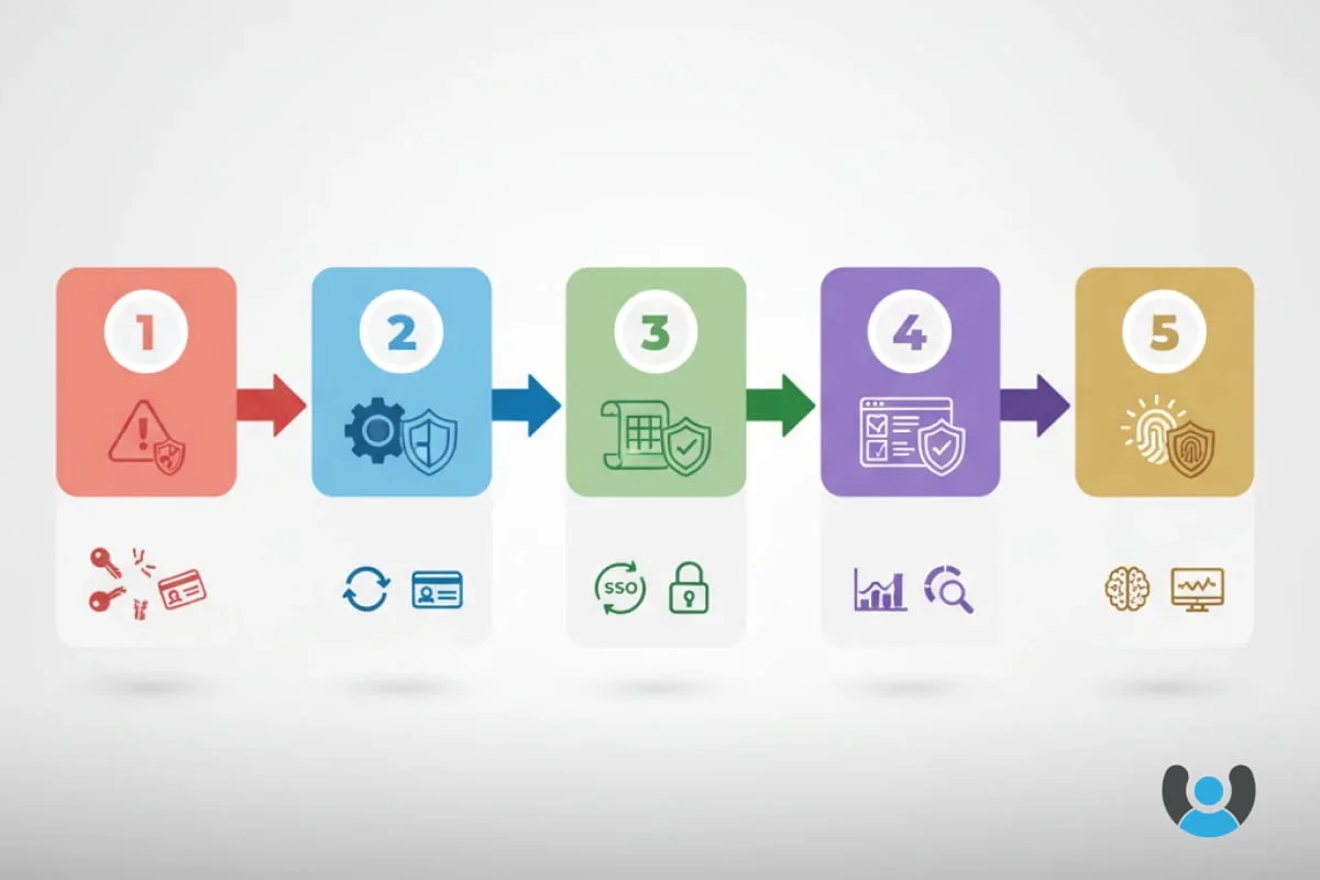 مدل بلوغ معماری IAM سازمانی در پنج سطح از Ad-hoc تا Optimized